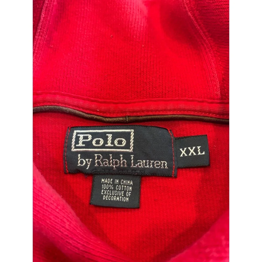 Polo Ralph Lauren Mens XXL Red Cotton Shawl Neck Button Pullover Sweater Logo
